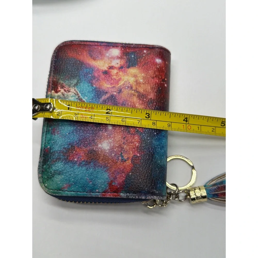 Galaxy Print Zip Around Accordion Card Wallet Nebula Celestial Tassel‎ Pull